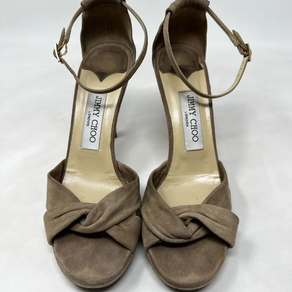 Jimmy Choo High Heels Beige Brown Suede Womens EU 38.5 Italy - Picture 6 of 10
